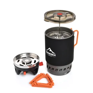 Widesea Portable Camping French Press 0.9L  1100 BTU Gas Stove with Anti-scalding Cover for Outdoor