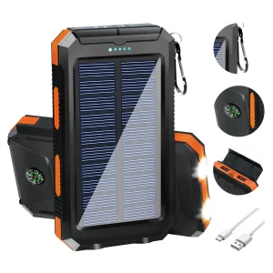 20000mAh Solar Power Bank Portable Waterproof Dual 5V USB Ports 2 LED Light Flashlight For Cell IPhone Outdoor